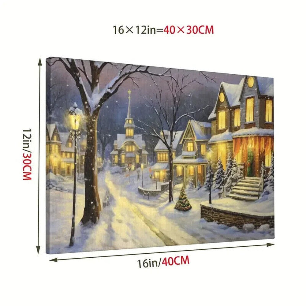 Lighted Church Scenic Winter Canvas Print Framed 16" x 24" Wall Art Home & Garden:Home Décor:Posters & Prints Style Your Walls